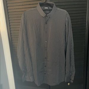 Express Black/White Stripe Slim Performance Dress Shirt